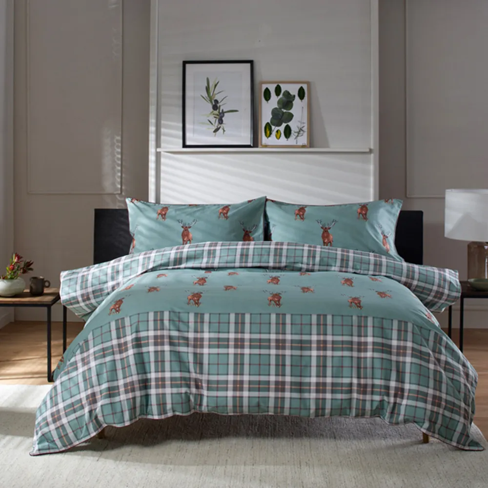 Highland Fell Double Duvet Set - Green, Cotton