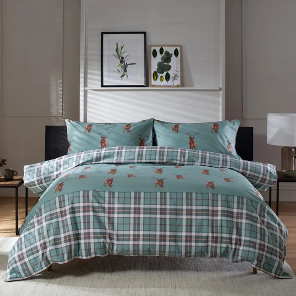 Highland Fell Double Duvet Set - Green, Cotton