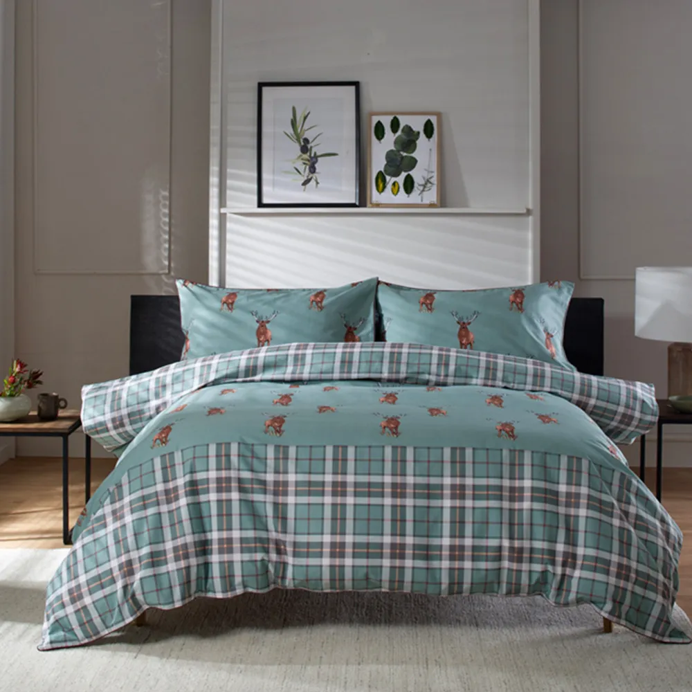 Highland Fell Single Duvet Set - Green, Cotton
