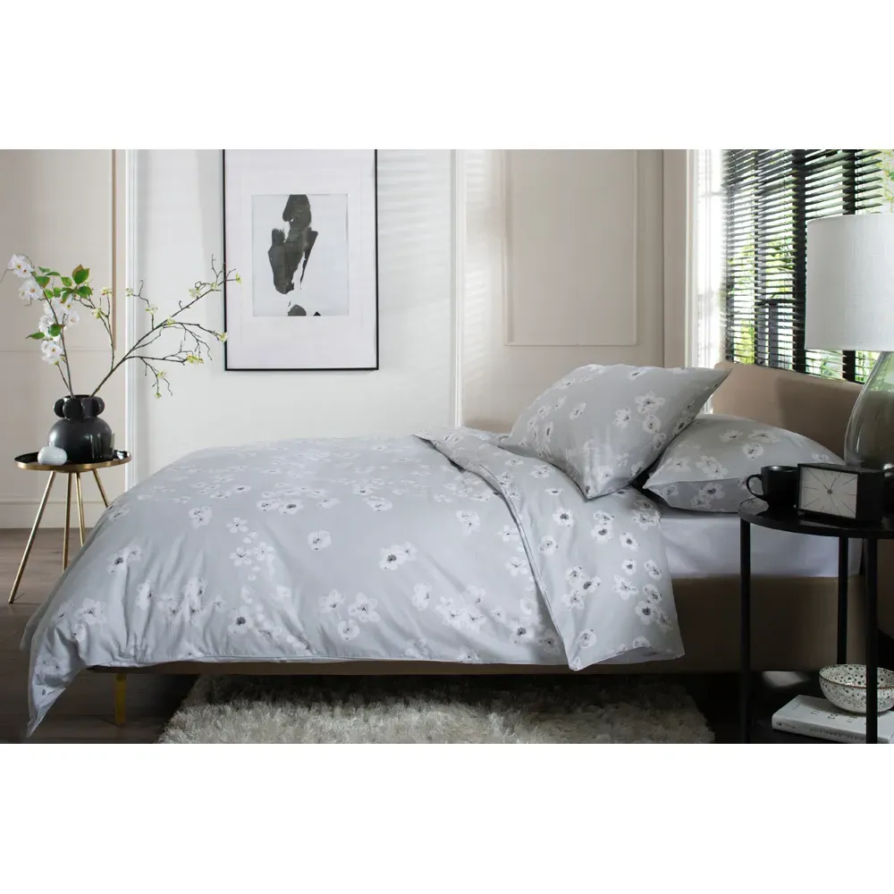 Petite Fleure Double Duvet Set - Grey, Cotton