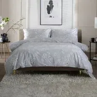 Petite Fleure Double Duvet Set - Grey, Cotton