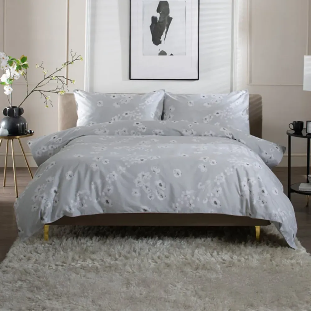 Petite Fleure Single Duvet Set - Grey, Cotton