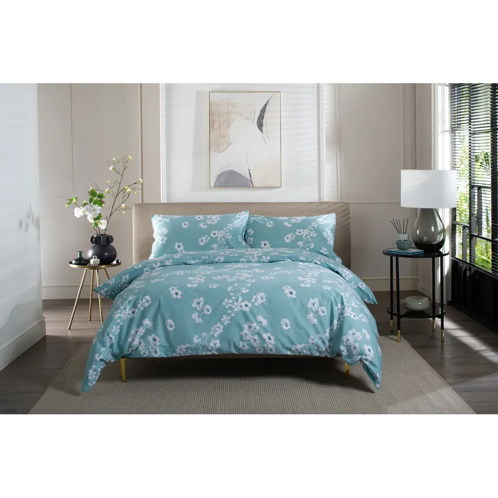 Petite Fleure Super King Size Duvet Set - Blue, Cotton