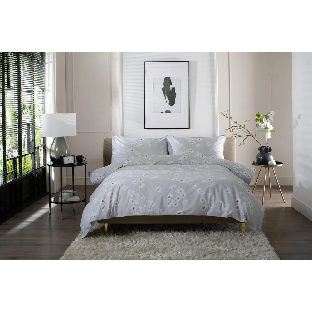Petite Fleure Super King Size Duvet Set - Grey, Cotton