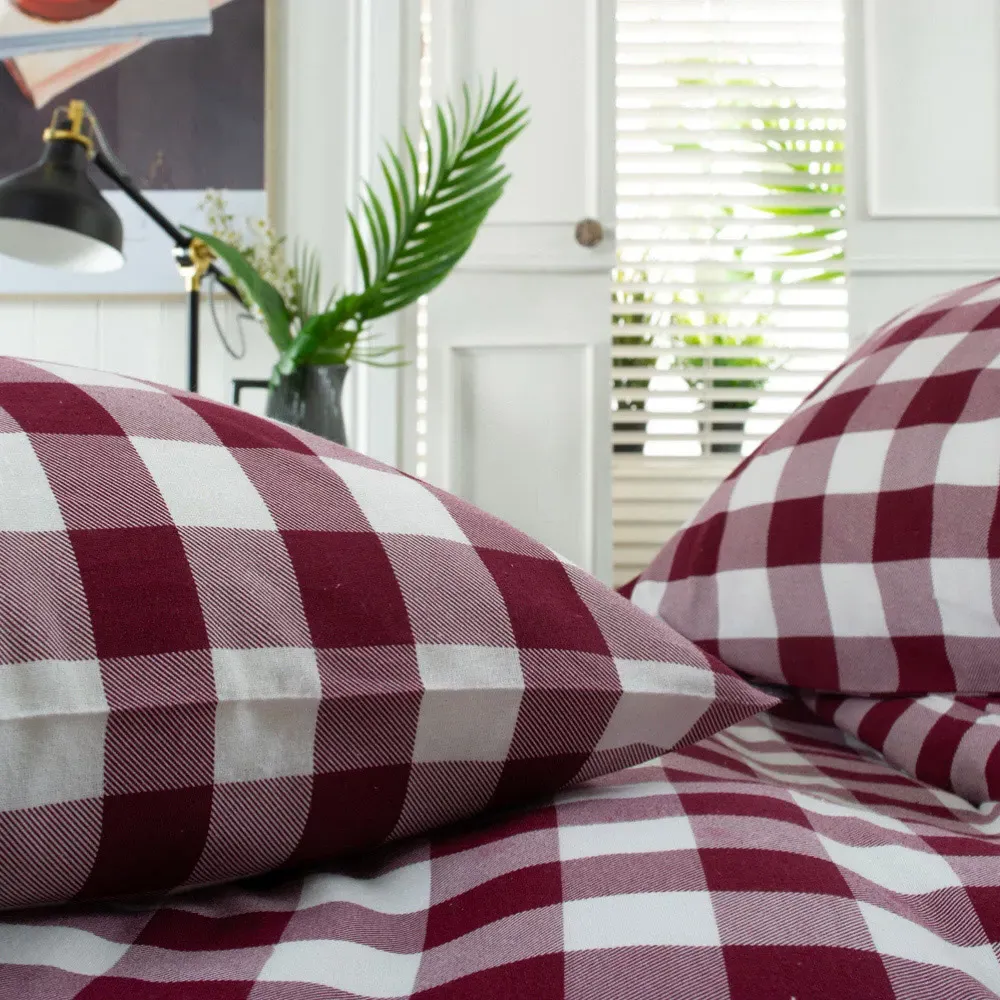 Ridgewood Super King Size Duvet Set - Red, Brushed Cotton