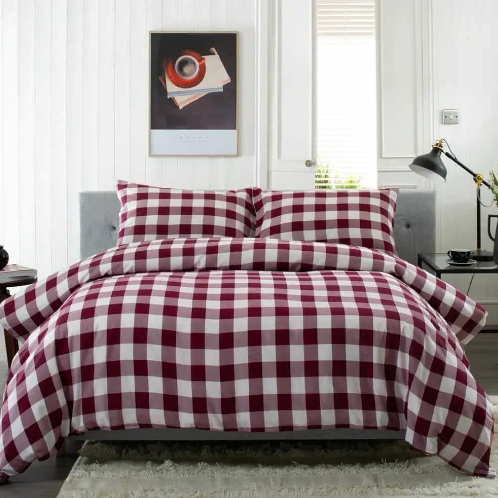 Ridgewood Super King Size Duvet Set - Red, Brushed Cotton