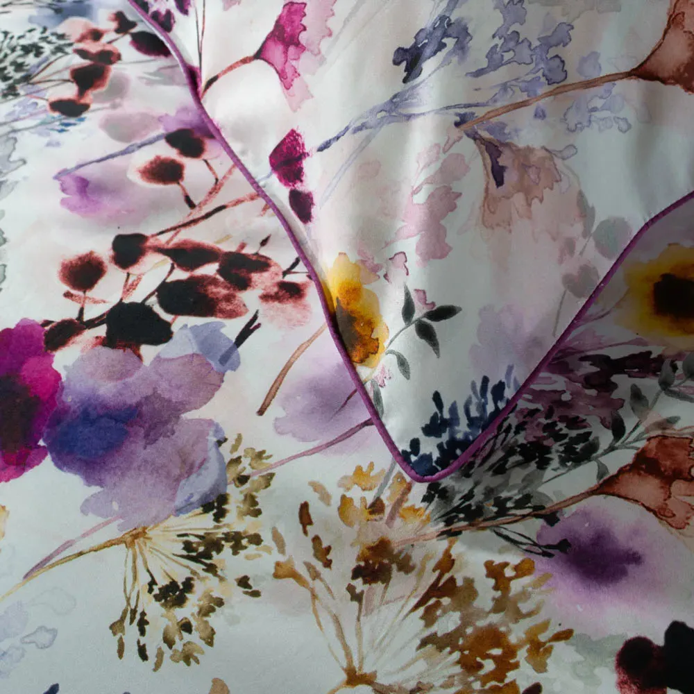 Single Lilac Watercolour Floral Duvet Set - Brown, Cotton