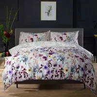 Single Lilac Watercolour Floral Duvet Set - Brown, Cotton