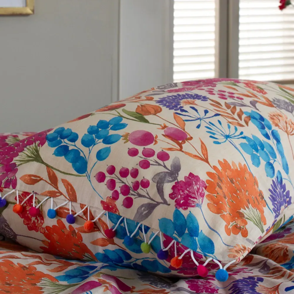 Single Vintage Floral Duvet Set with Cushion Cover - Blue