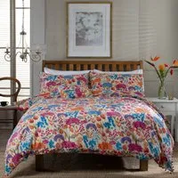 Single Vintage Floral Duvet Set with Cushion Cover - Blue