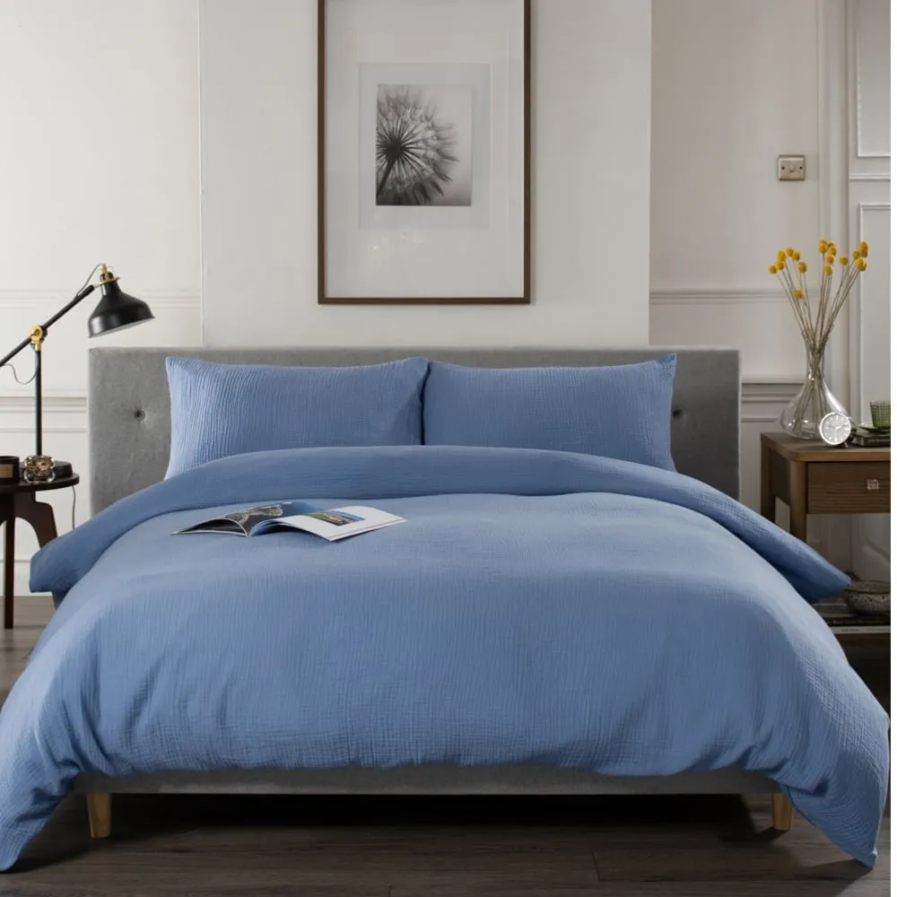 St Quentin Double Duvet Cover Set - Blue, Cotton