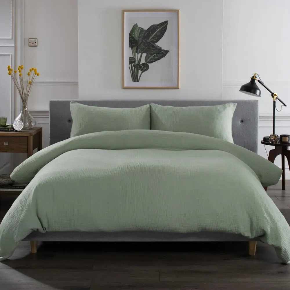 St Quentin Double Duvet Cover Set - Green, Cotton