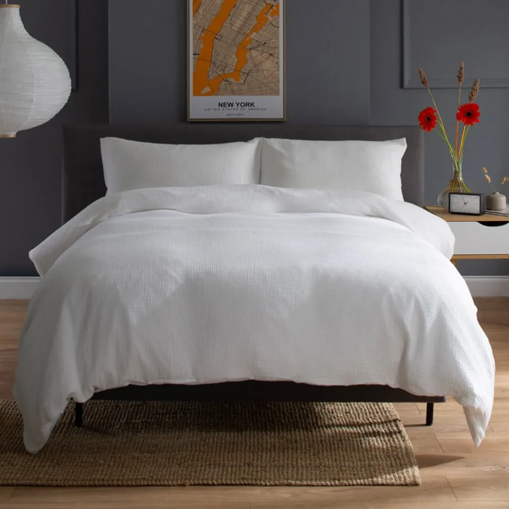 St Quentin Double Duvet Cover Set - White, Cotton