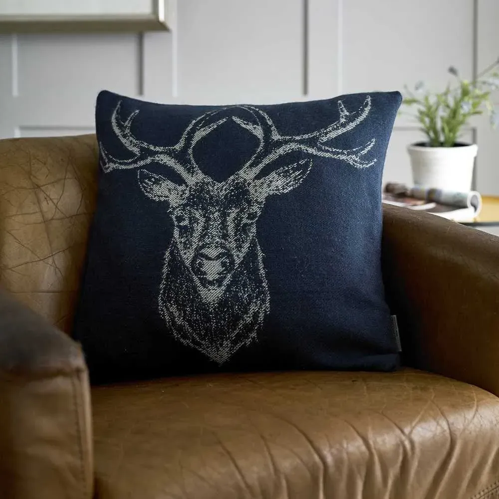 Stag Square Cushion - Navy, Acrylic
