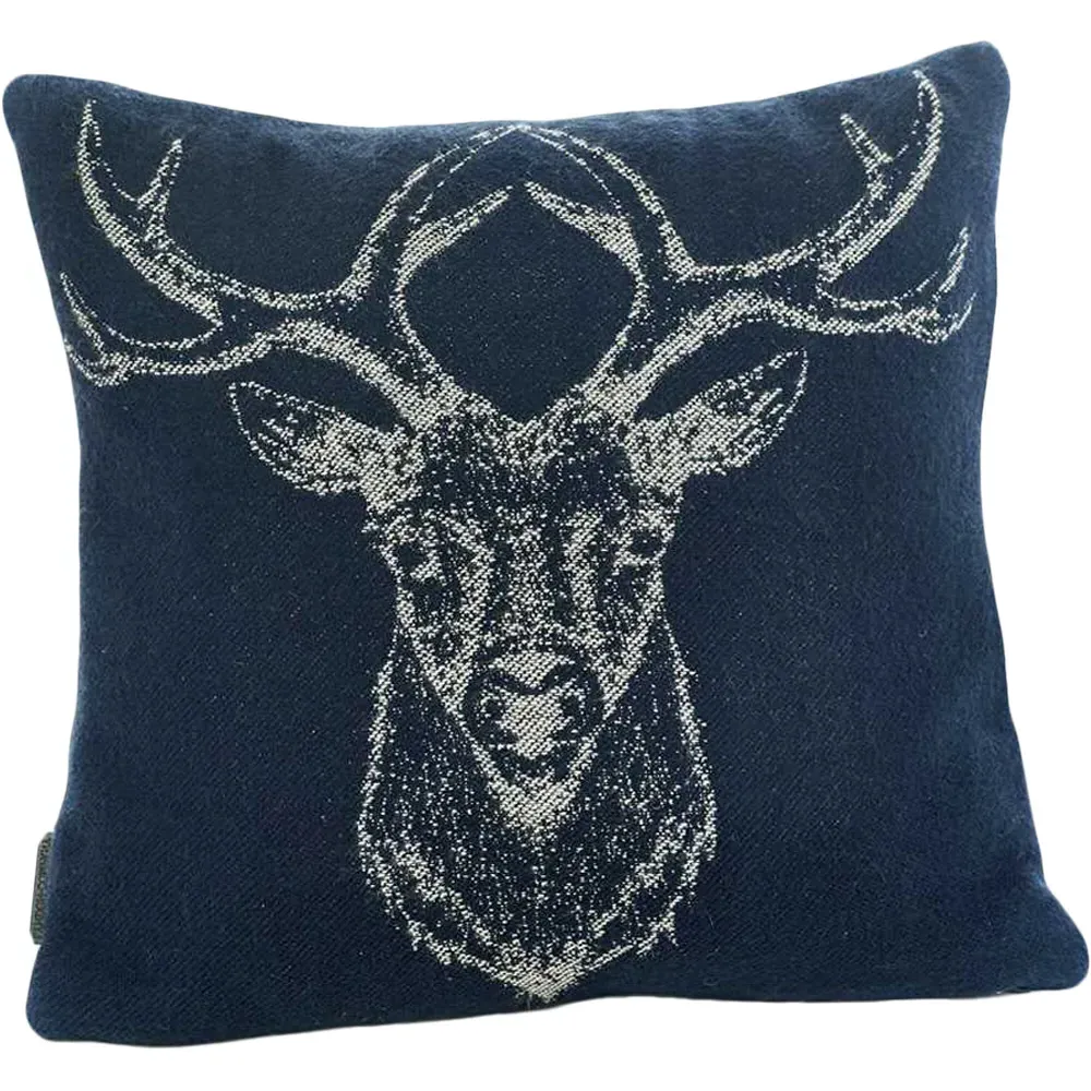 Stag Square Cushion - Navy, Acrylic image