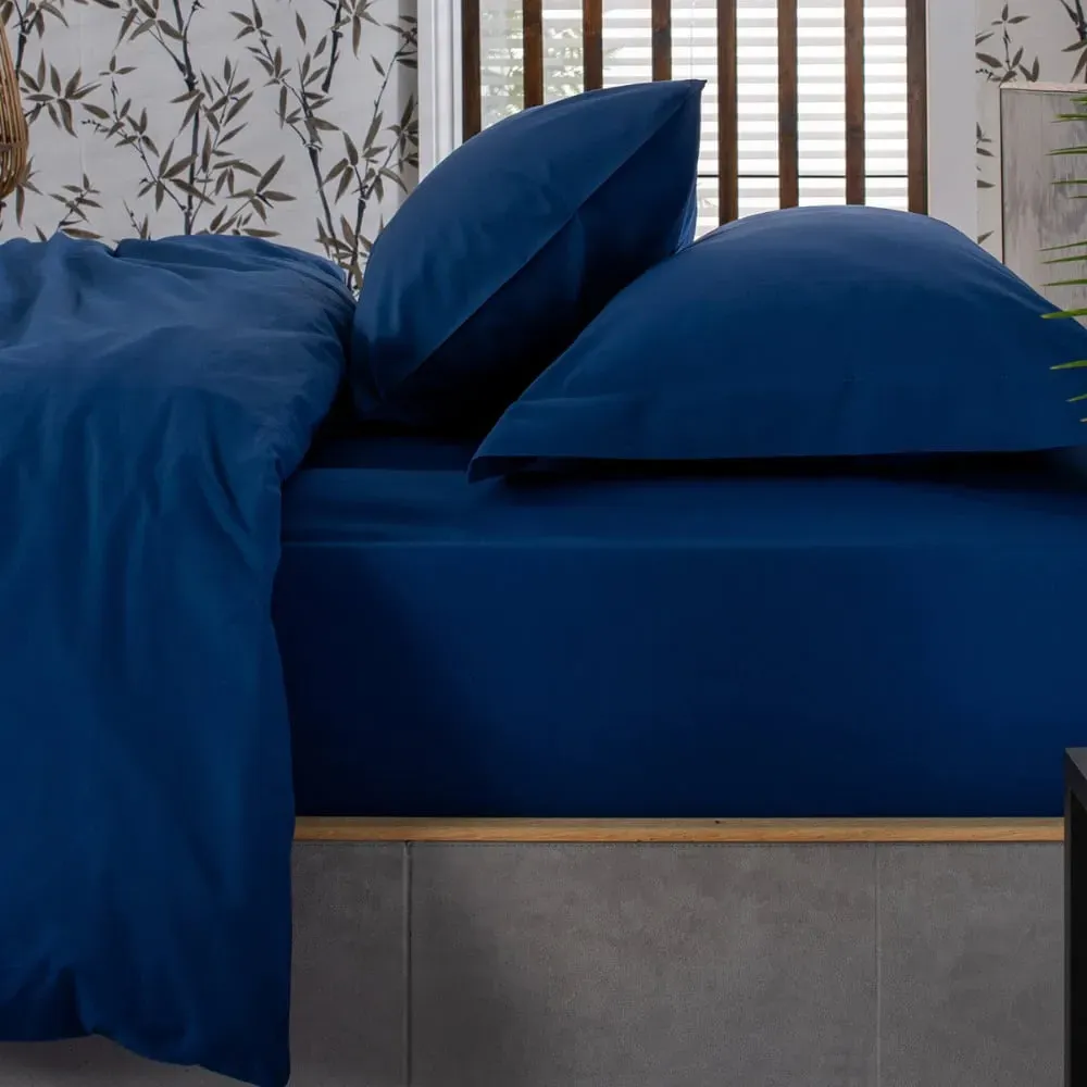 Super King Size Fitted Bed Sheet - Blue, Cotton