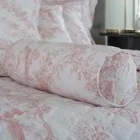 Toile De Jouy Bolster Cushion - Pink, Cotton