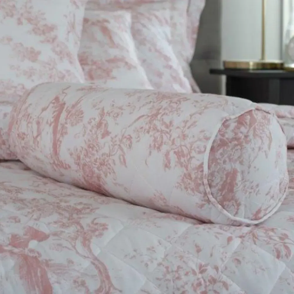 Toile De Jouy Bolster Cushion - Pink, Cotton