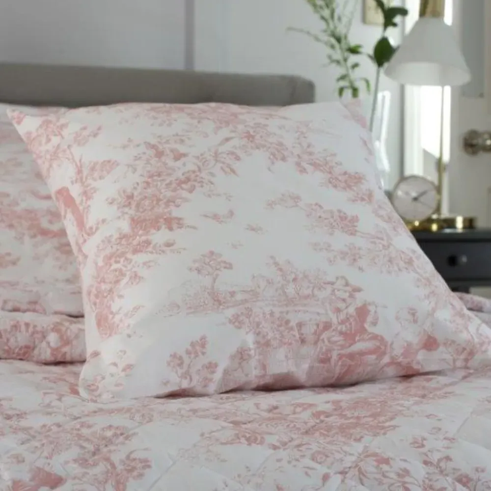 Toile De Jouy Pillowcase - Pink, Cotton