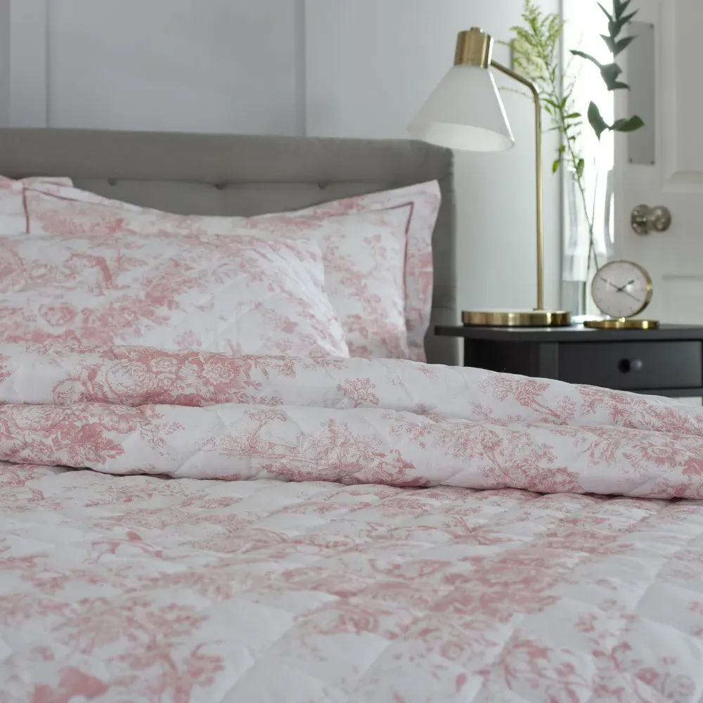 Toile King Size Bedspread - Pink