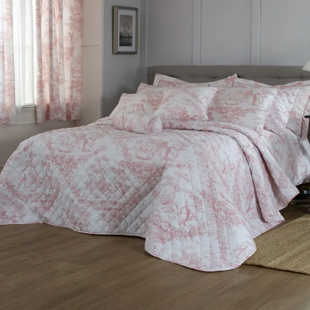 Toile King Size Bedspread - Pink