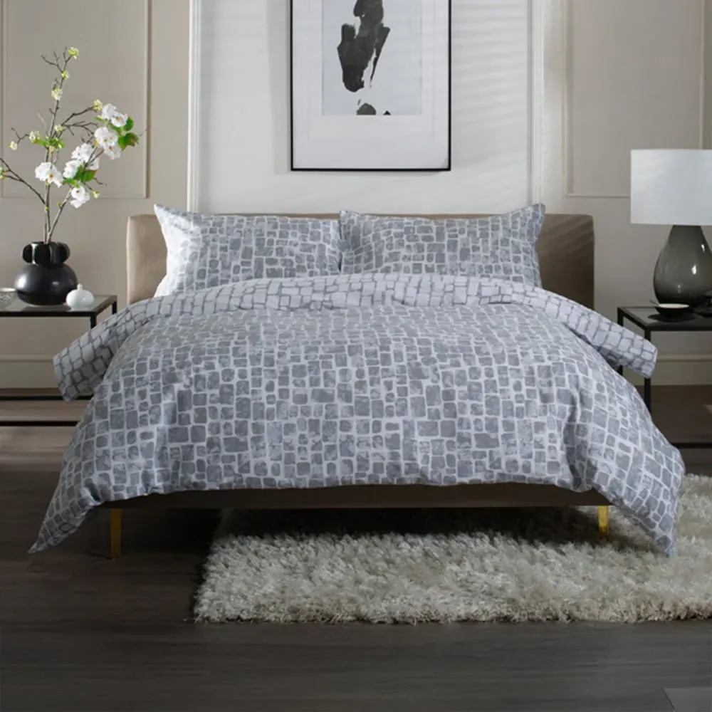 Tulle Double Reversible Duvet Set - Grey, Cotton