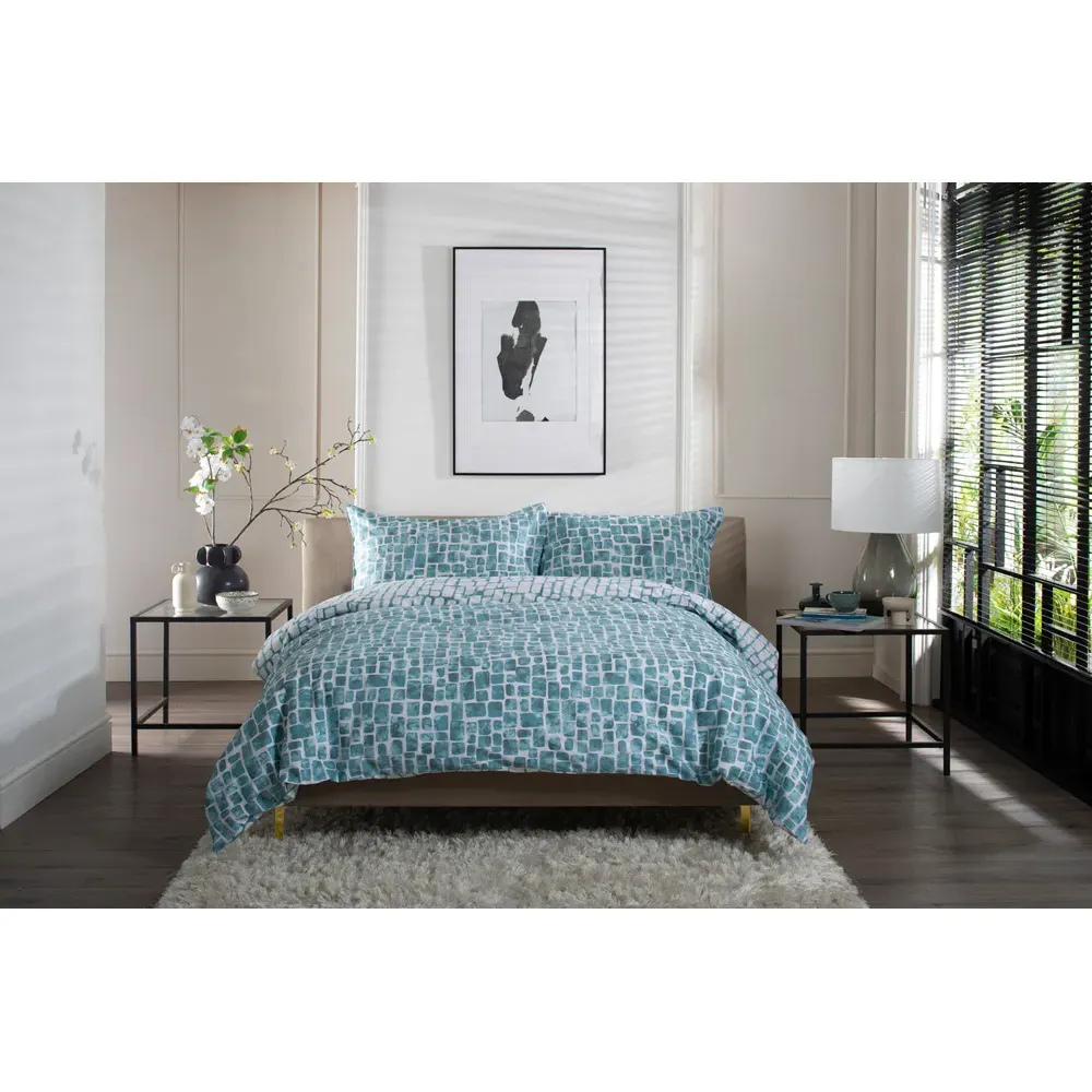 Tulle King Size Reversible Duvet Set - Duck Egg, Cotton