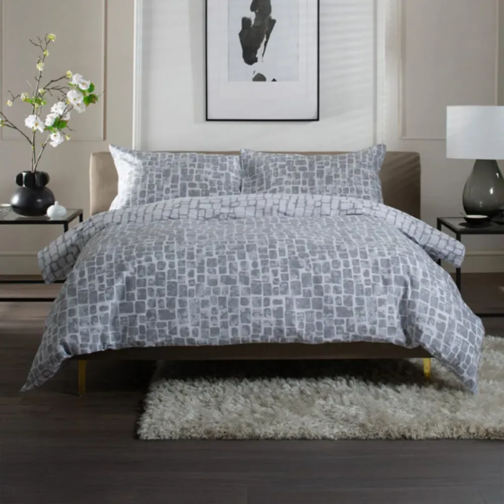 Tulle Single Reversible Duvet Set - Grey, Cotton