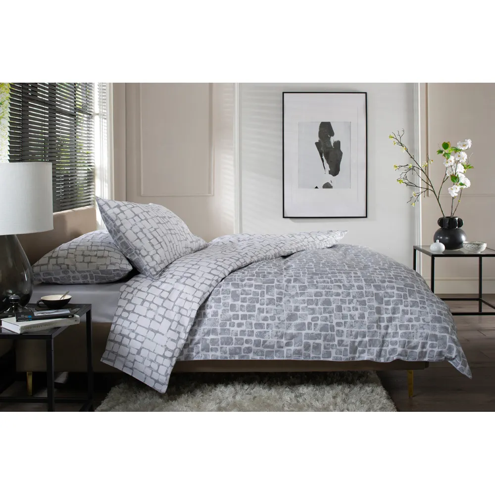 Tulle Super King Size Reversible Duvet Set - Grey, Cotton