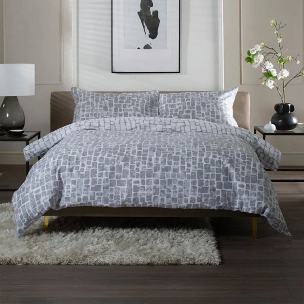 Tulle Super King Size Reversible Duvet Set - Grey, Cotton