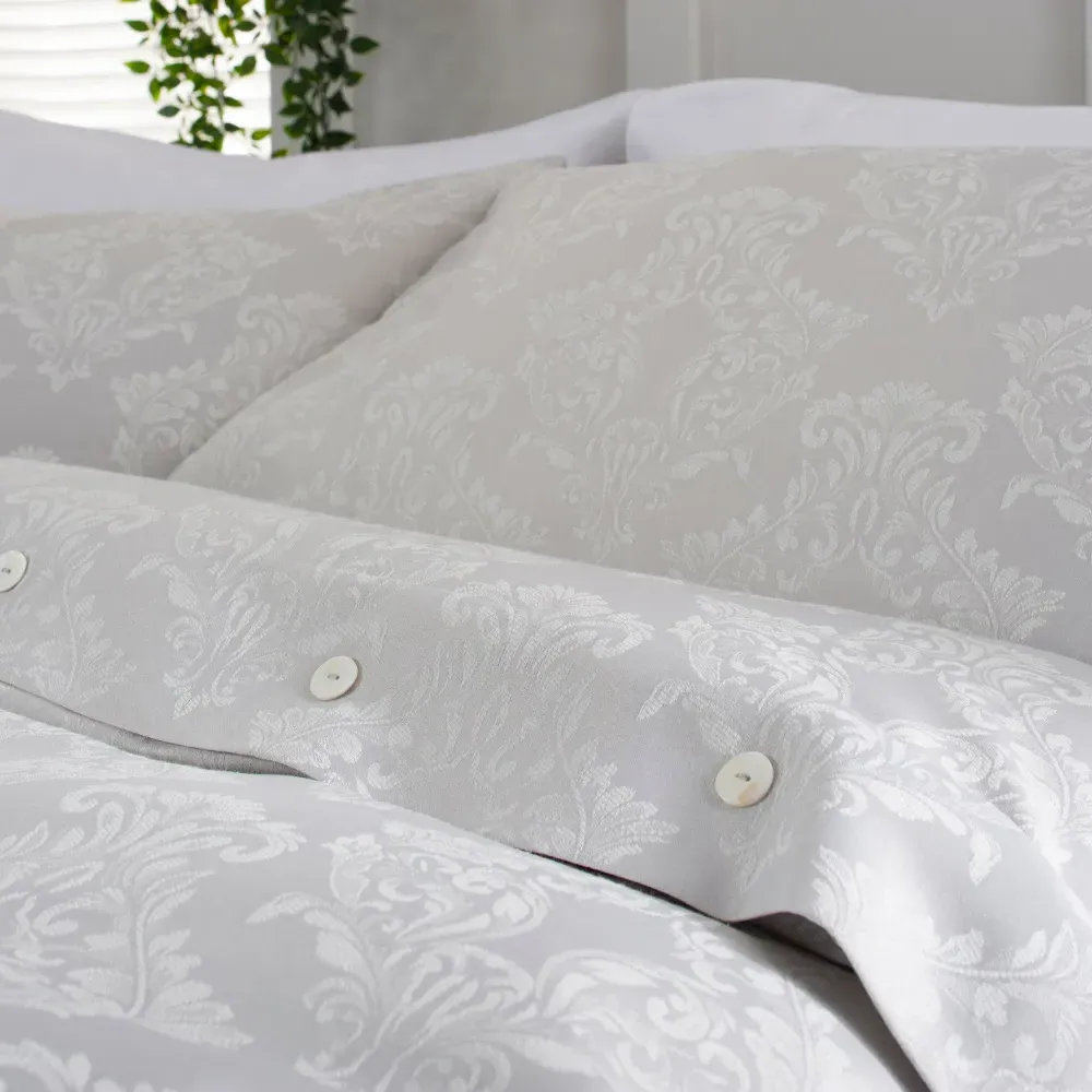 Versailles King Size Jacquard Duvet Set - Silver, Ecru