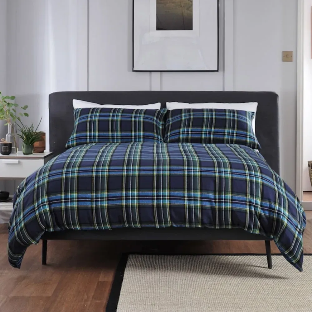 Willington Double Duvet Set - Blue, Brushed Cotton image