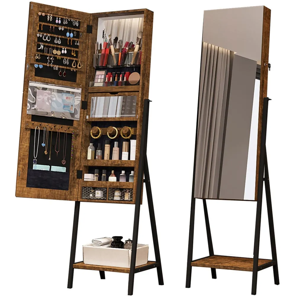 Cabinet Mirror with Bottom Shelf - Brown, Dark Wood Effect