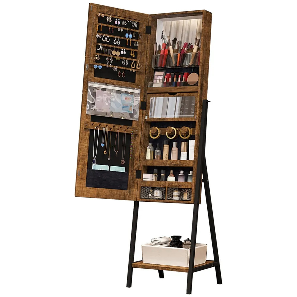 Cabinet Mirror with Bottom Shelf - Brown, Dark Wood Effect