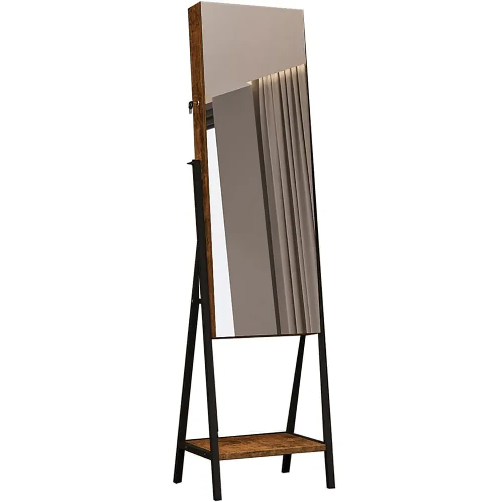 Cabinet Mirror with Bottom Shelf - Brown, Dark Wood Effect image
