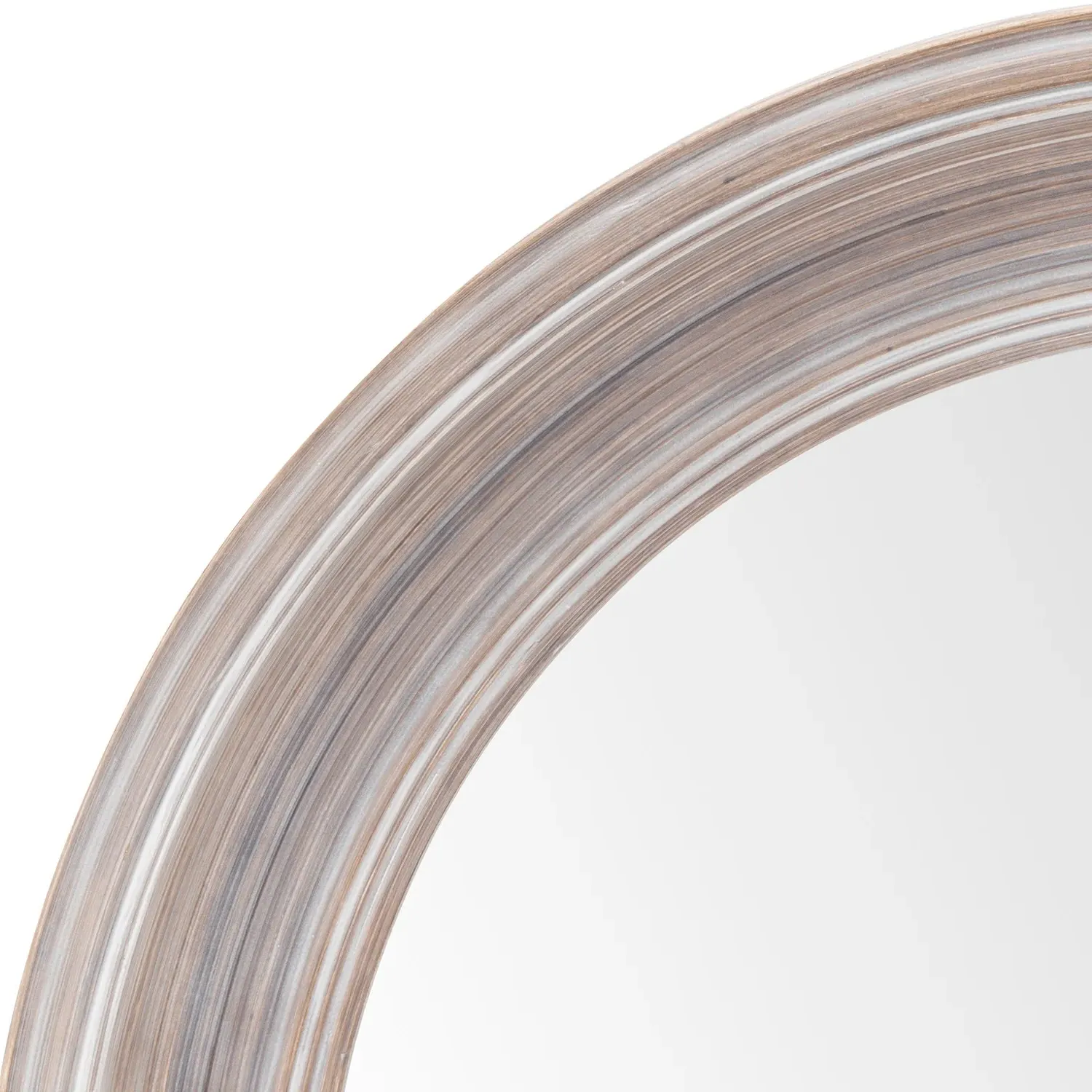 Clemence Round Bevelled Mirror - Washed Wood