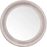 Clemence Round Bevelled Mirror - Washed Wood