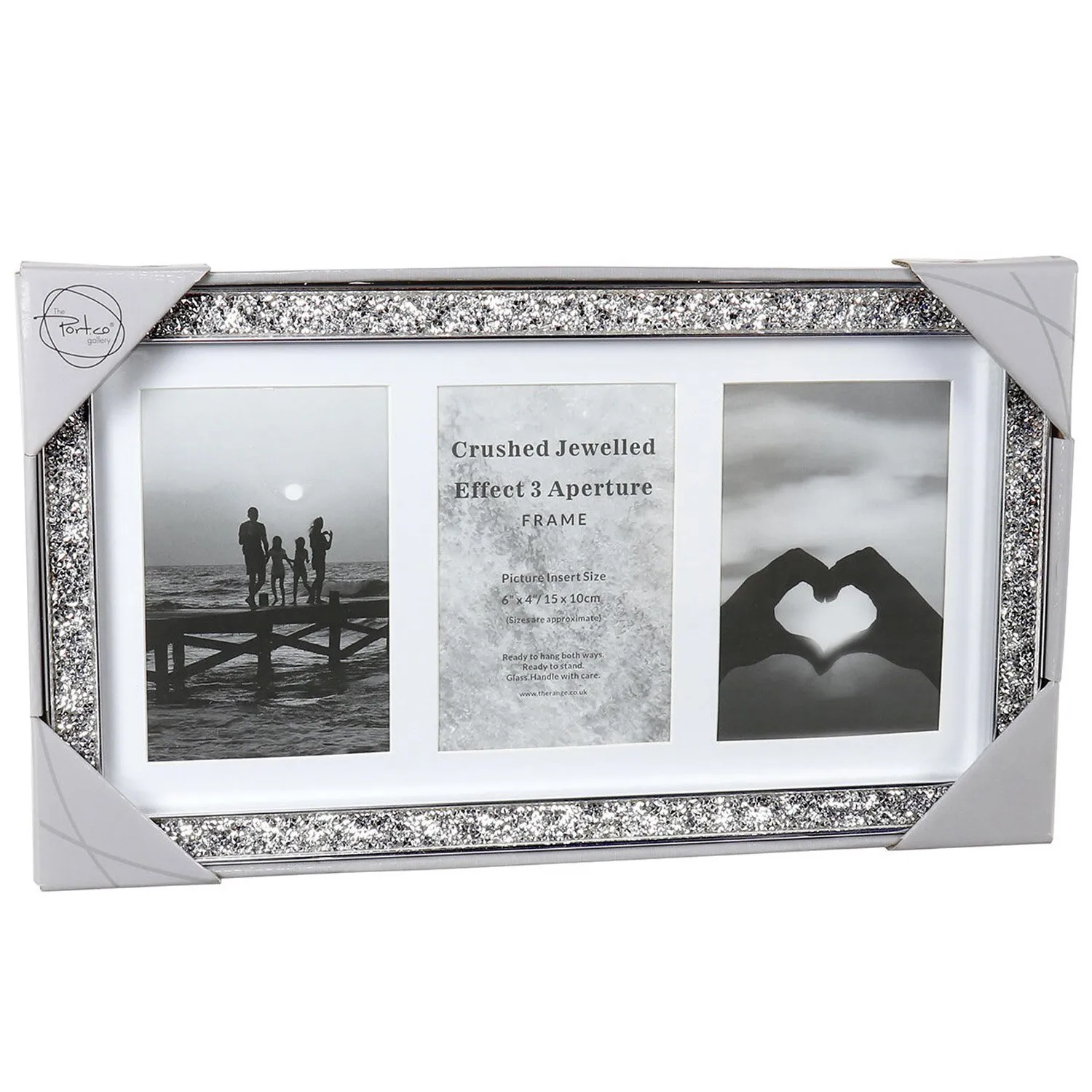 Crushed Jewelled 3 Aperture Photo Frame - Silver