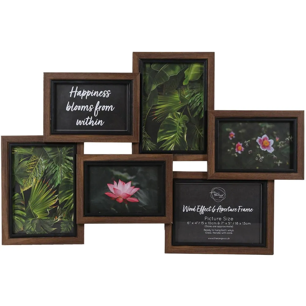 Dark Wood Effect 6 Aperture Collage Photo Frame - Brown image