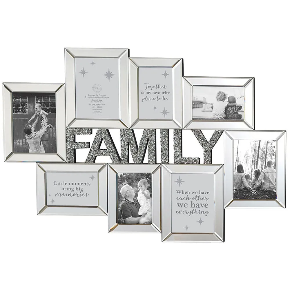 Diamante 8 Aperture Photo Frame - Silver