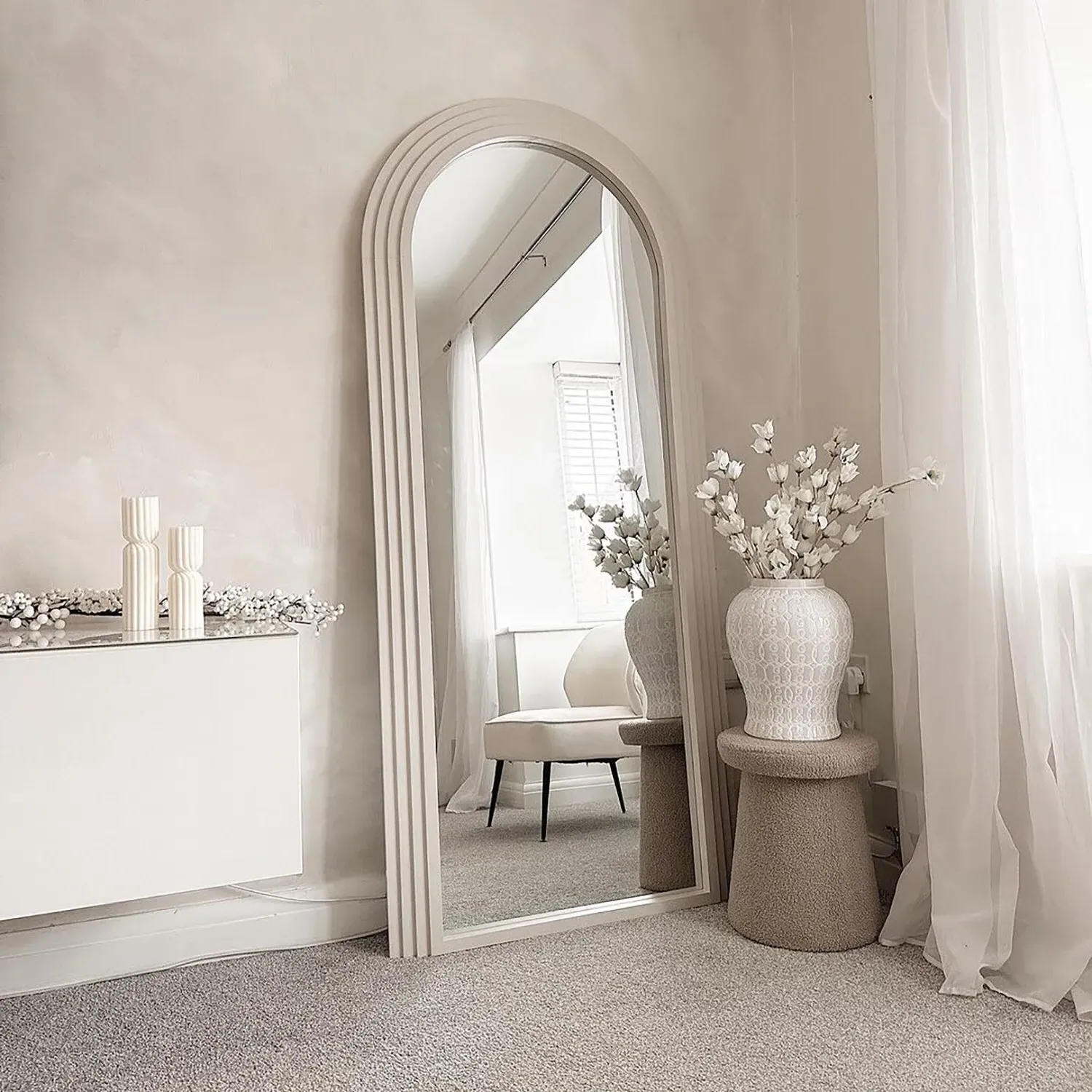 Evie Ridged Arch Lean Mirror - Cream