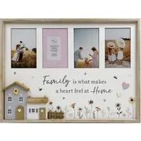 Family Floral House 4-Aperture Photo Frame - Natural