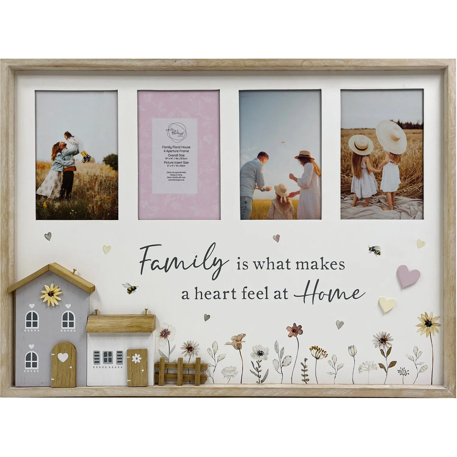Family Floral House 4-Aperture Photo Frame - Natural image