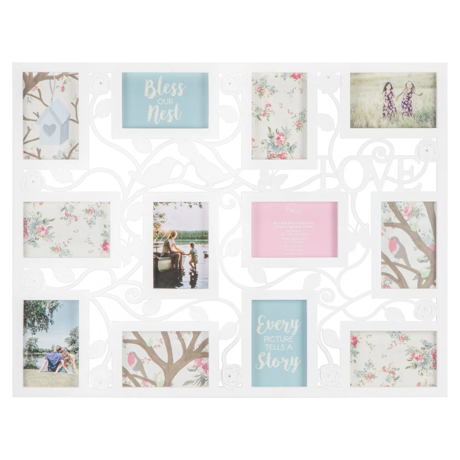 Floral Entwined 12 Aperture Collage Photo Frame - White image