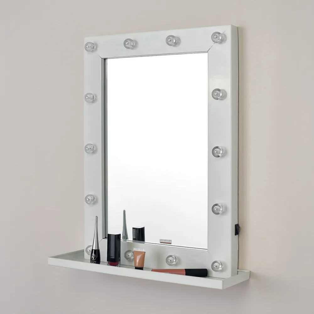 Hollywood Glam LED Wall Mirror with Shelf - White