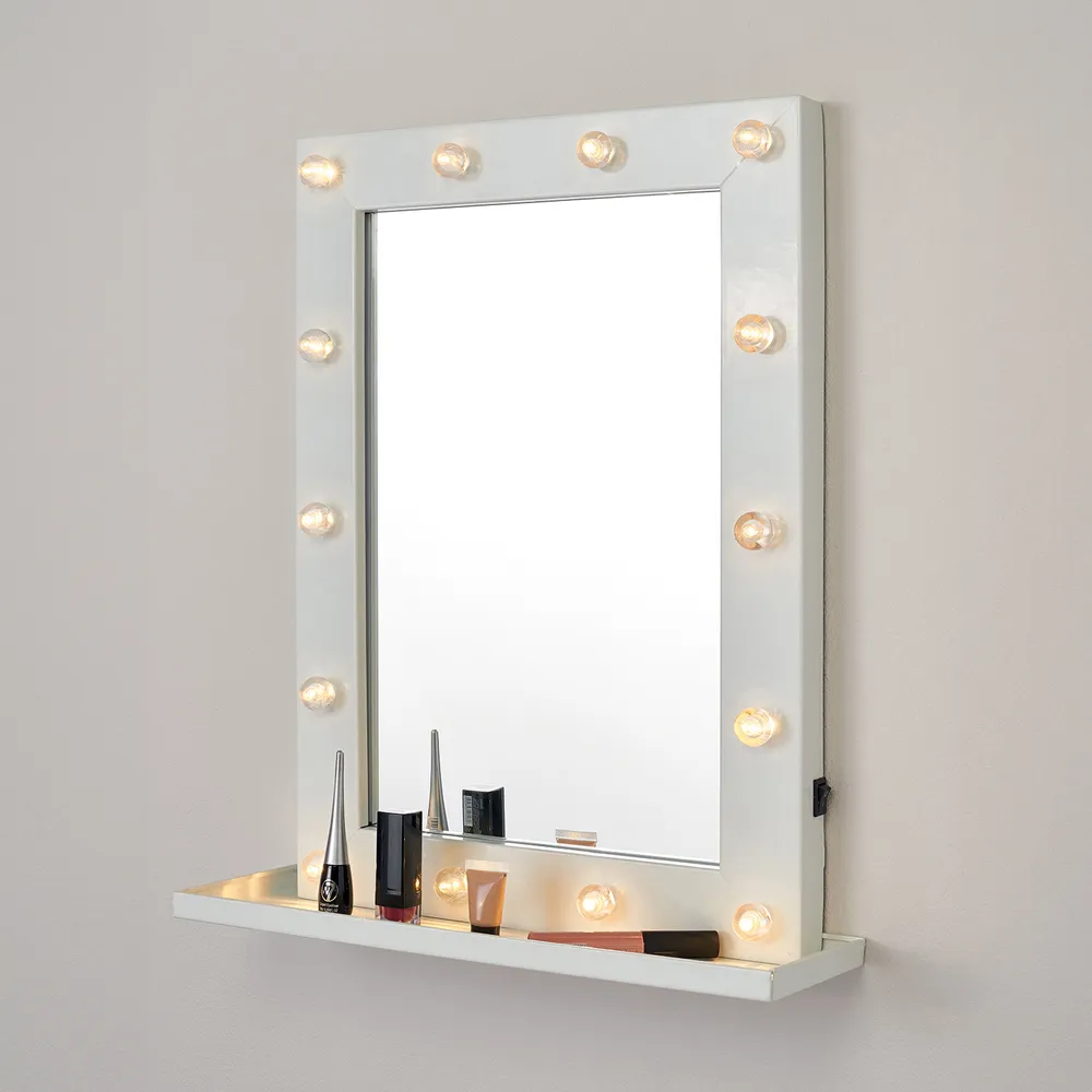 Hollywood Glam LED Wall Mirror with Shelf - White