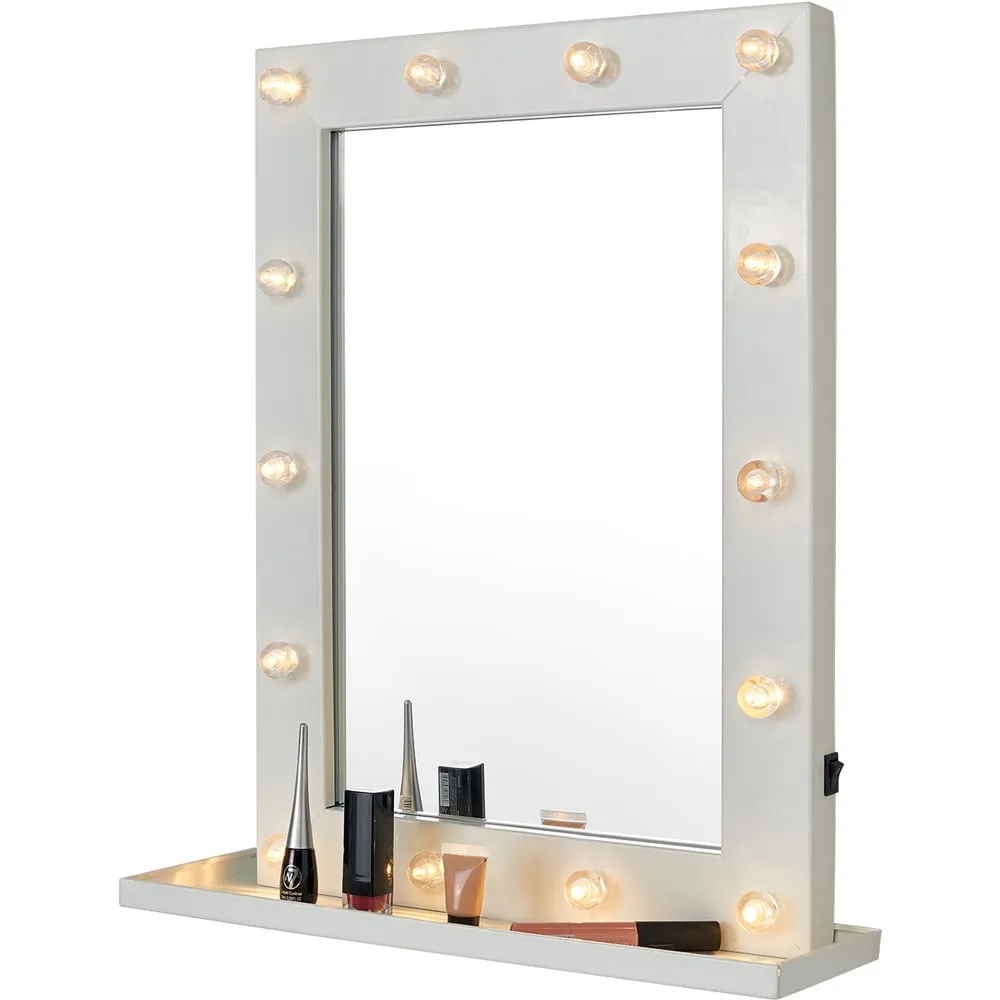 Hollywood Glam LED Wall Mirror with Shelf - White image