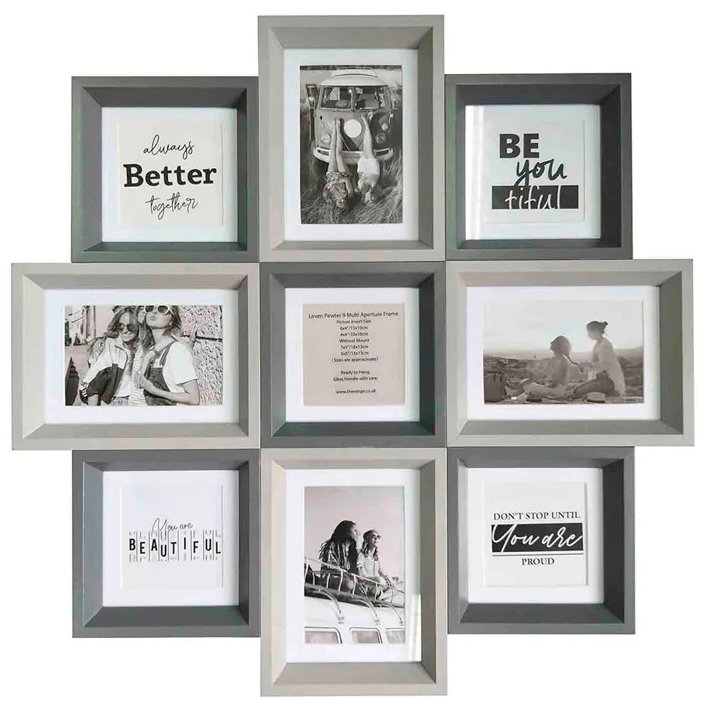 Leven 9 Multi Aperture Photo Frame - Grey, Pewter image