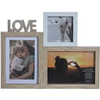 Love 3 Aperture Photo Frame - Brown, Wood Effect