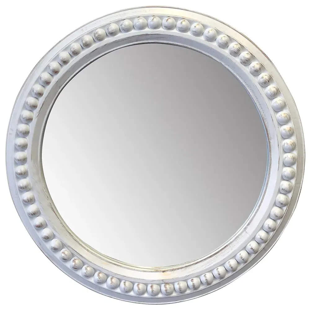 Melton Round Beaded Wall Mirror - White image